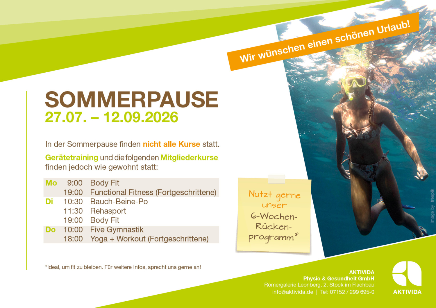 Sommerpause 2026 im AKTIVIDA