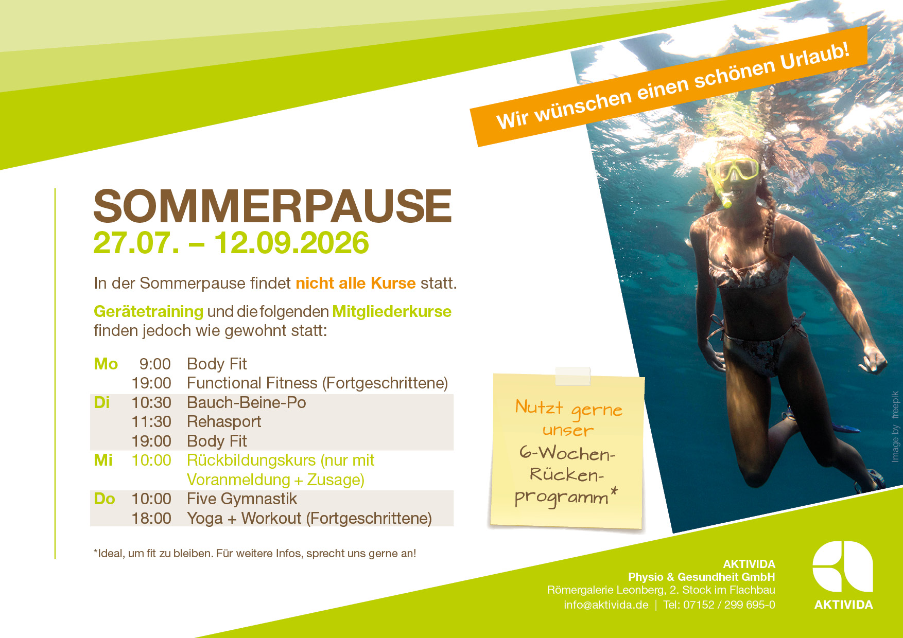 Sommerpause 2026 im AKTIVIDA